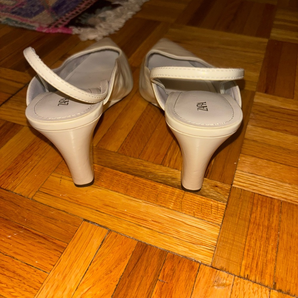 Zara Cream Pointed Slingback Wedges - Picture 4 of 5